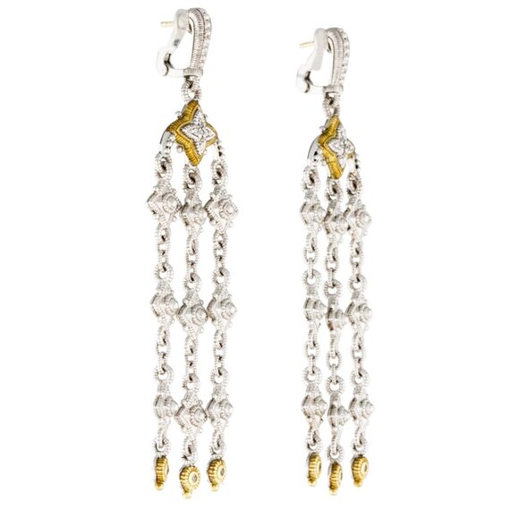 JUDITH RIPKA WINDSOR STERLING SILVER 18KT GOLD SAPPHIRE CHANDELIER EARRINGS - Picture 5 of 6